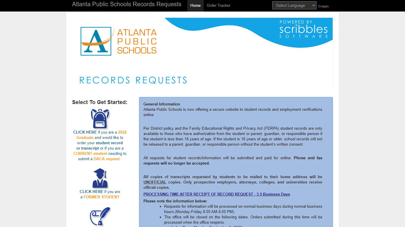 Atlanta Public Schools Student Records and Transcripts Requests